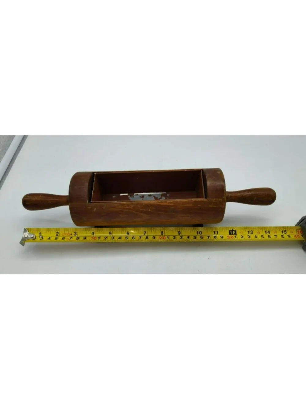 Vintage Wood Rolling Pin Planter or Recipe Card Holder, Painted Tin Insert, 14